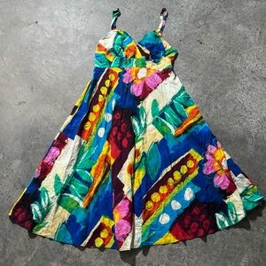 Jams World Vintage Colorful Floral Midi Tank Dress Size M w/ Pockets Art Boho‎